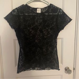 Black lace lettuce trim t shirt